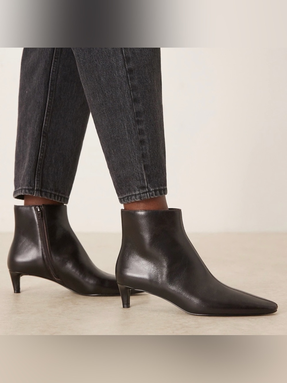 Mango Brown Leather Ankle Boots with Kitten Heel